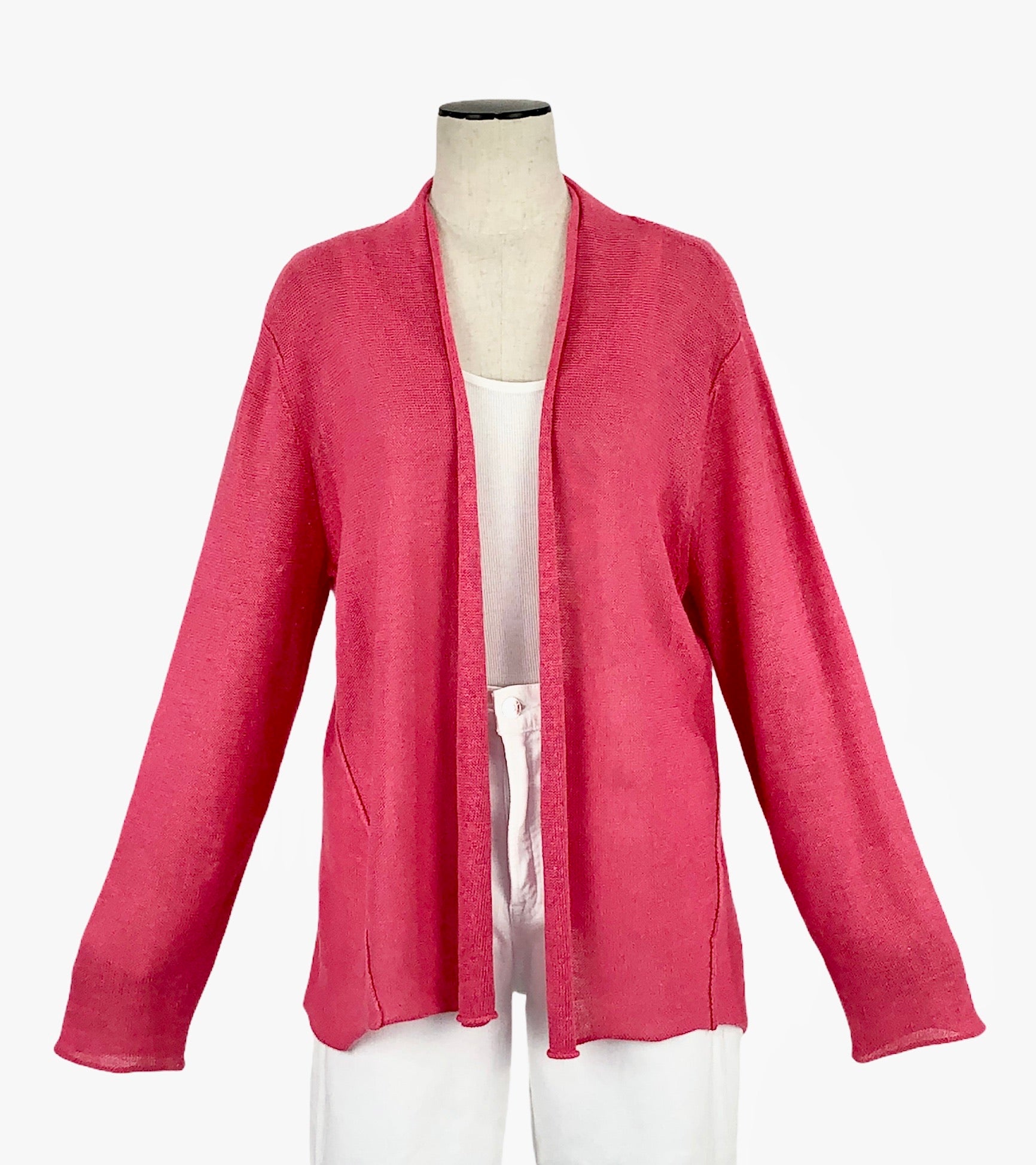Coral Open Front Linen Cardigan | Size XL