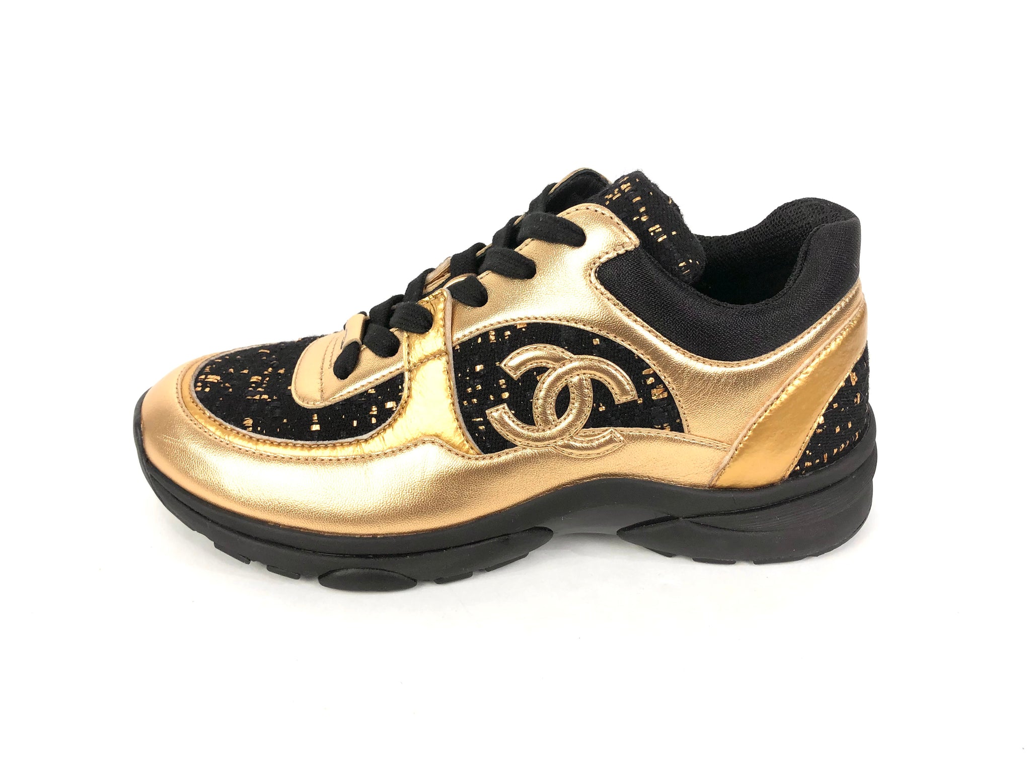 Gold and Black Sneakers Athletic Shoes