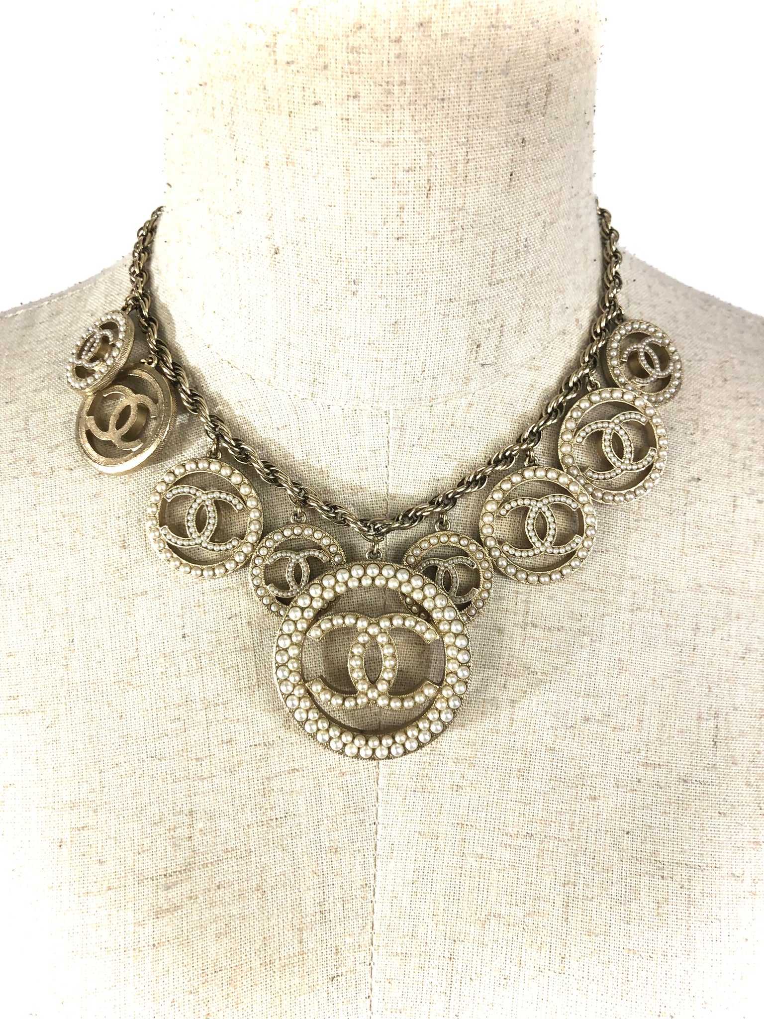 Multi CC's Faux Pearl Embellished Logo Pendants Necklace