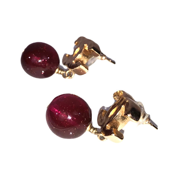 Hammered Strass Interlocked CC's Red Drop Stone Earrings