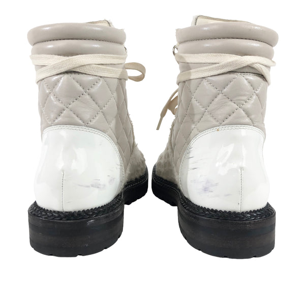Tweed Lambskin and Patent Combat Boots | Size US 8 - IT 38