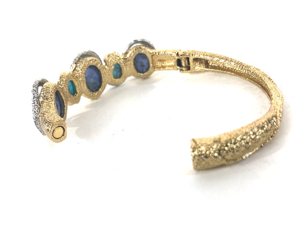 Semi Precious Stones and Crystals 10K Vermeil Metal Hinged Bracelet