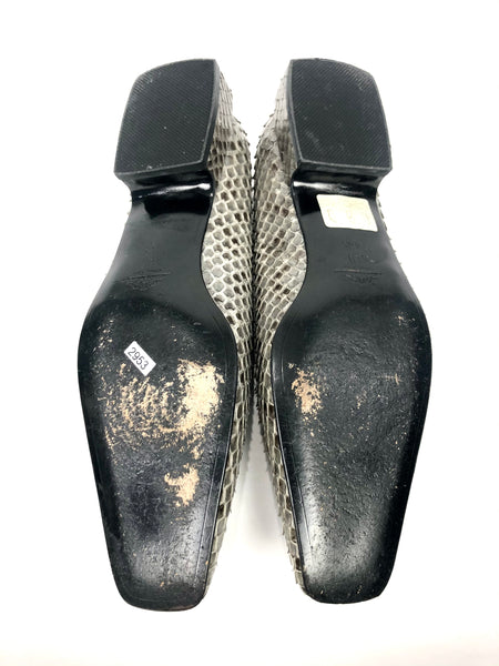 Grey Snakeskin Square Toe and Heel Shoes | Size 8