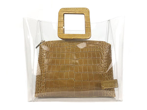 Shirley Clear Tan Croc Embossed Handbag