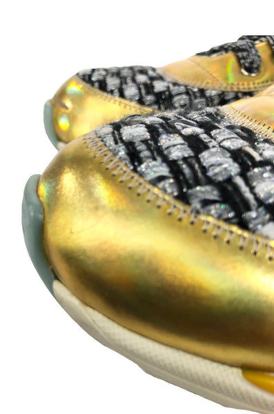 Interlocking Tweed Gold Silver Low Top Sneakers | Size US 8.5 - IT 39.5
