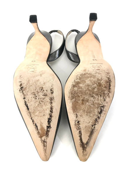 Metallic Gunmetal Leather Slingback Pumps | Size US 7.5 - IT 38
