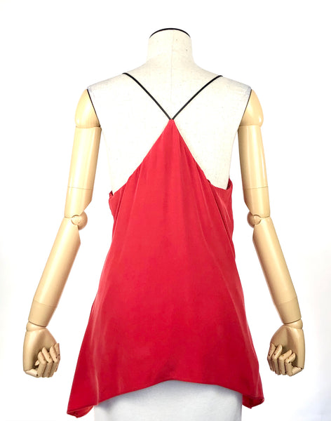 Red V-Neck Silk Strappy Top | Size M