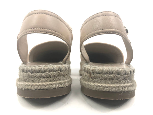 Cap Toe Black and Beige Lambskin CC's Turnlock Espadrille  Sandal | Size 8
