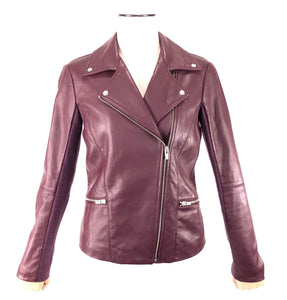 Burgundy Moto Leather Jacket | Size Small