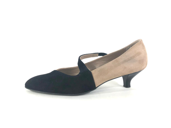 Black & Tan Suede Lilou Kitten Heels | Size 9.5
