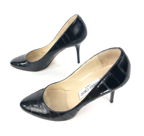 Black Eel Skin Classic Pumps | Size US 7.5 - IT 38