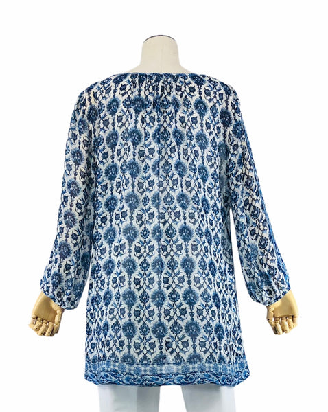 Blue and White Printed Tunic Top Size