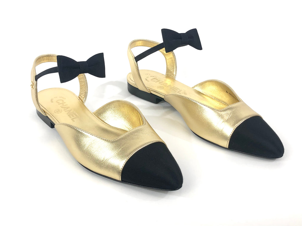 Black and Gold Bow Mary Jane Slingback Flats