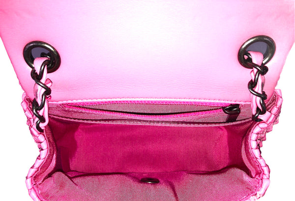 Pink Woven Lambskin Square Flap Mini Bag