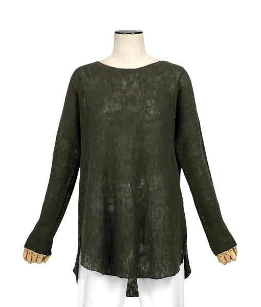 Dark Green Linen Blend Sweater | Size S