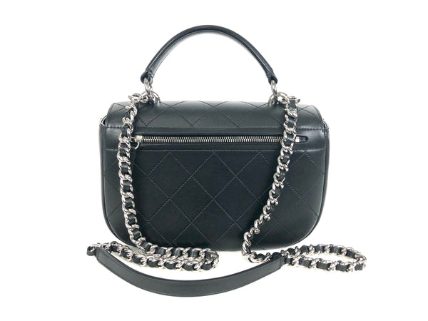 Black Quilted Lambskin Top Handle Crossbody Flap Handbag
