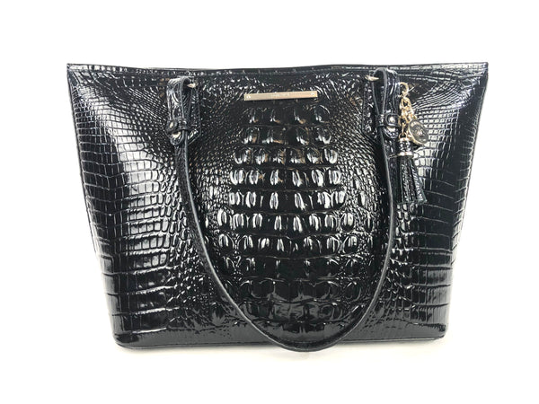 Medium Asher Black Melbourne Croc Embossed Leather Zip Tote