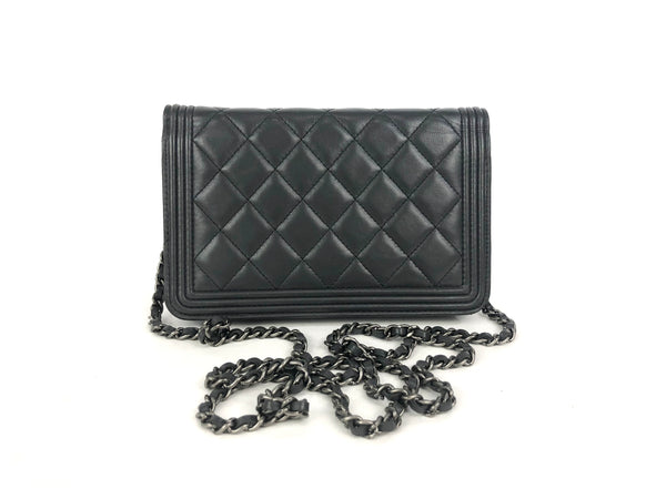 Charcoal Grey Boy Chanel Wallet on Chain Crossbody Bag