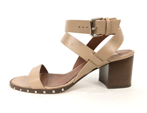 Nude Studded Leather Ankle Wrap Sandals | Size 38.5