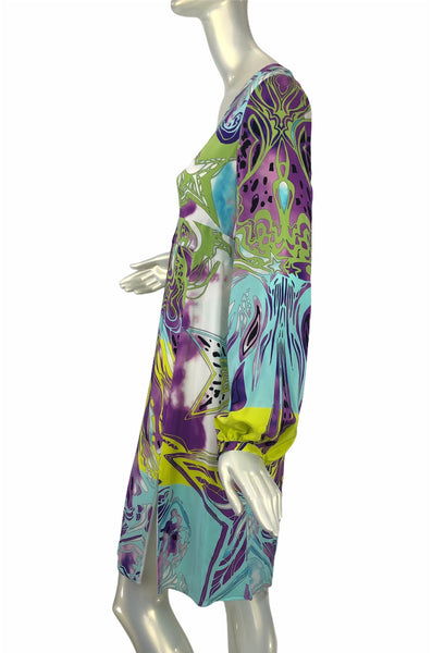 Printed Silk Long Sleeve Dress | Size 8 US - 44 EU