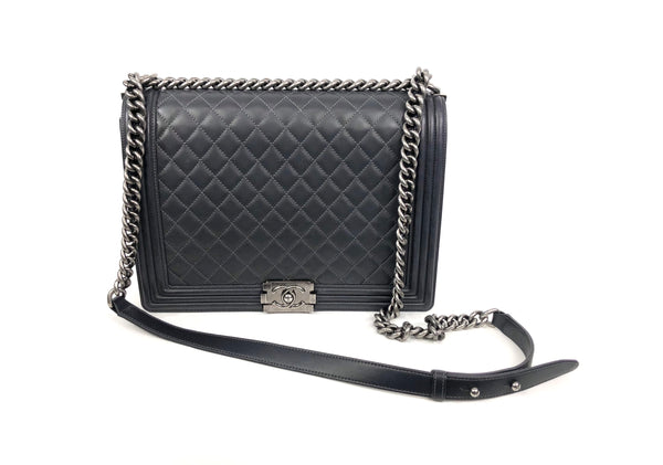 Slate Grey Large Lambskin Boy Flap Shoulder Bag