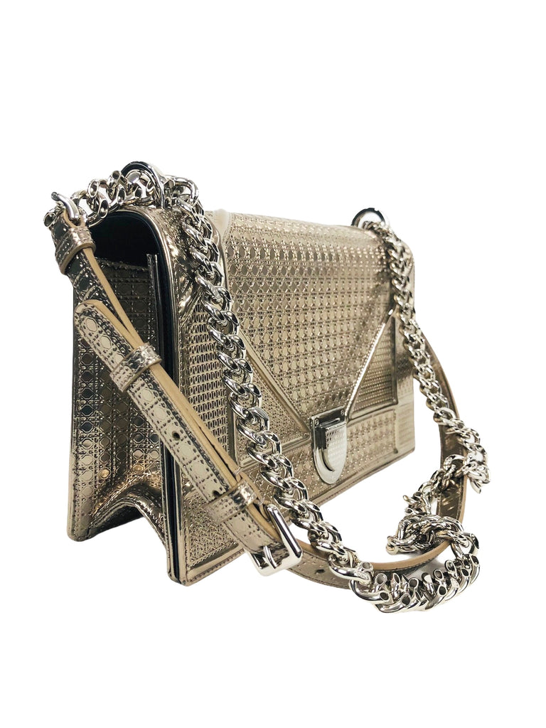 Champagne Metallic Micro Cannage Diorama Medium Convertible Bag – Baggio  Consignment