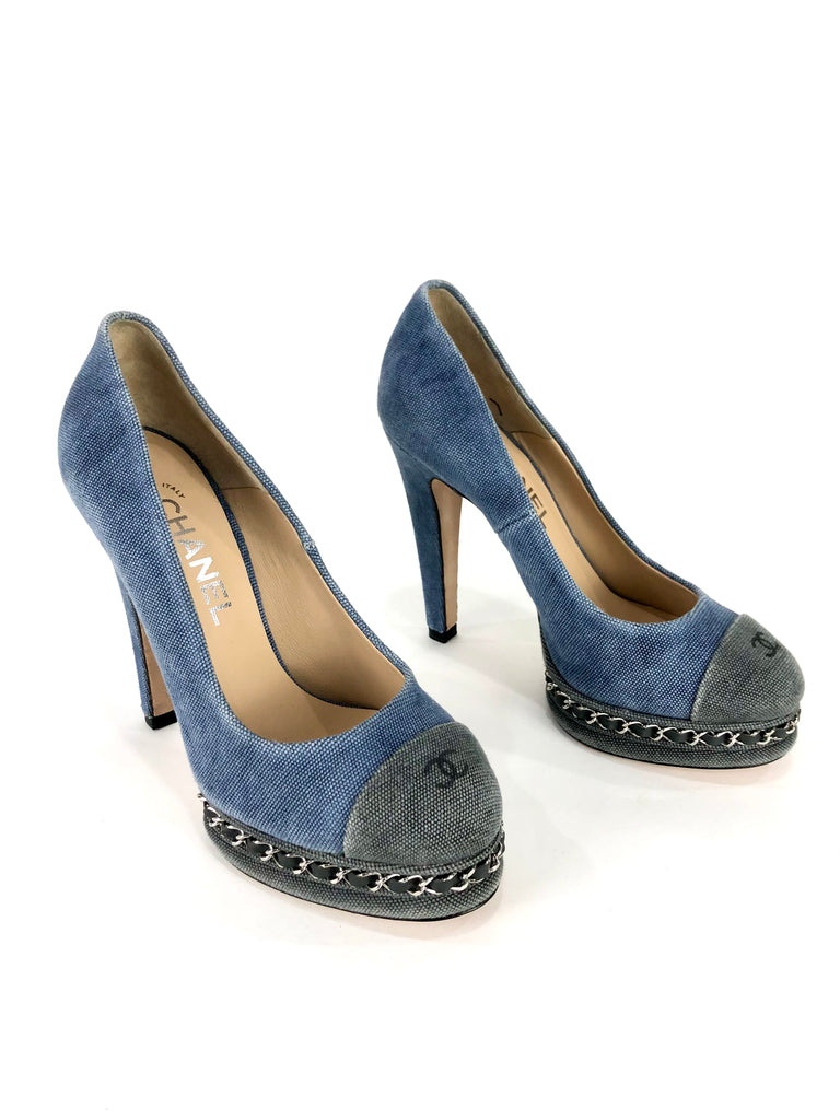 CHANEL Shoes Size 38. Made in Italy.  Chanel shoes, Blue suede pumps,  Chanel pumps