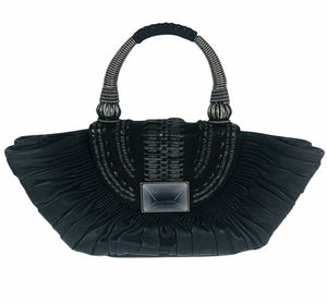 Black Lambskin Plissé Basket Top Handle Mini Bag
