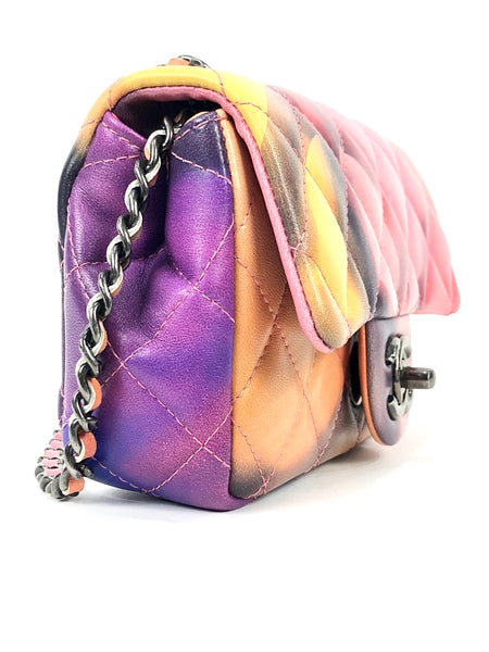 Multicolor Flower Power Graffiti Lambskin Quilted Flap Mini Bag