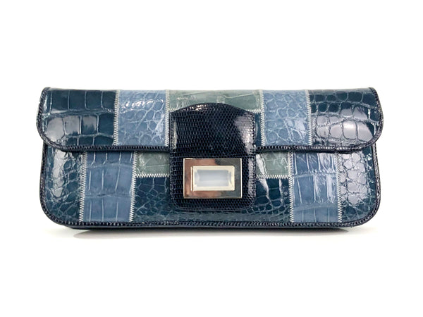 Blue Exotic Skin Patchwork "Dea" Clutch