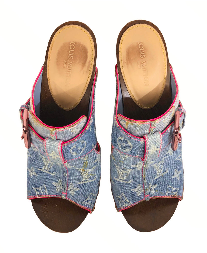 Lv cosy cloth mules & clogs Louis Vuitton Blue size 37 IT in Cloth -  38875274