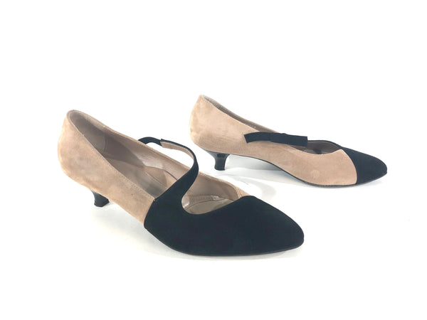 Black & Tan Suede Lilou Kitten Heels | Size 9.5