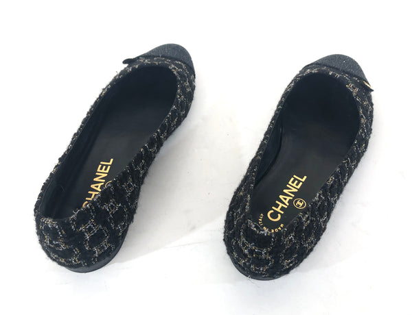 Black and Metallic Tweed with Black Stingray Toe Box | Size US 7.5 - EU 38.5