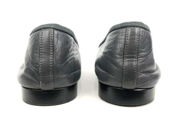 Charcoal Grey with Interlock CC's on Toe Box Calfskin Ballet Flats | Size 10