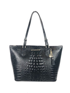 Medium Asher Black Melbourne Croc Embossed Leather Zip Tote