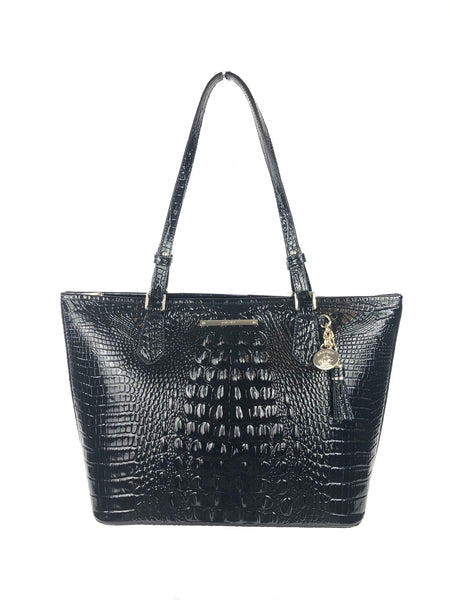 Medium Asher Black Melbourne Croc Embossed Leather Zip Tote