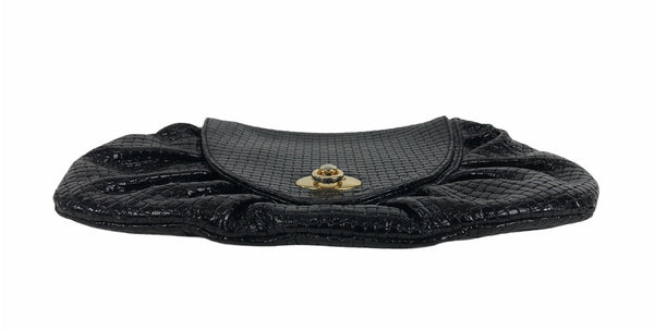 Black Woven Patent Leather Clutch