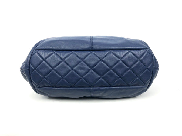 Blue Lambskin Quilted Leather Flap Large Handbag with Silver Hardware