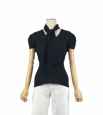 Black Cashmere Silk Knit Scarf Top | Size 42 EU / 6 US
