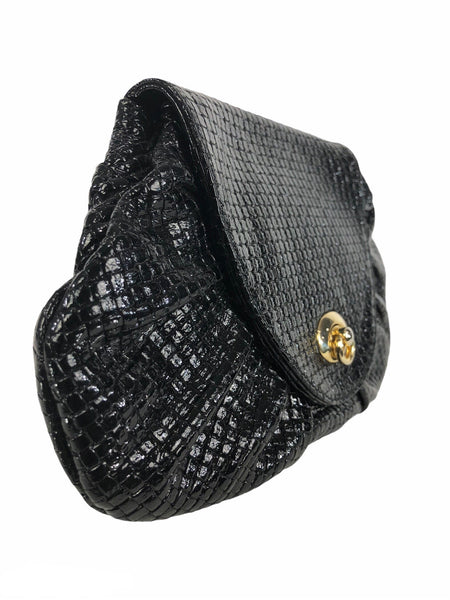 Black Woven Patent Leather Clutch
