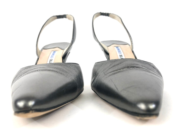 Metallic Gunmetal Leather Slingback Pumps | Size US 7.5 - IT 38
