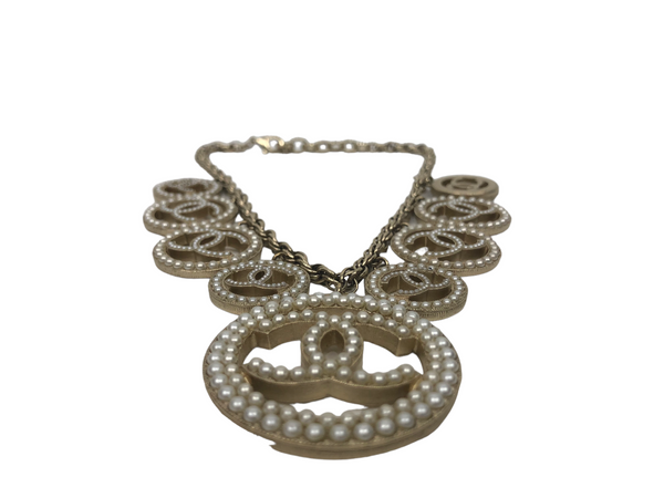 Multi CC's Faux Pearl Embellished Logo Pendants Necklace