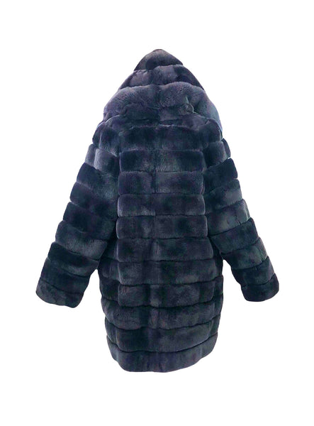 Long Rex Rabbit Jacket With Hood | Size M
