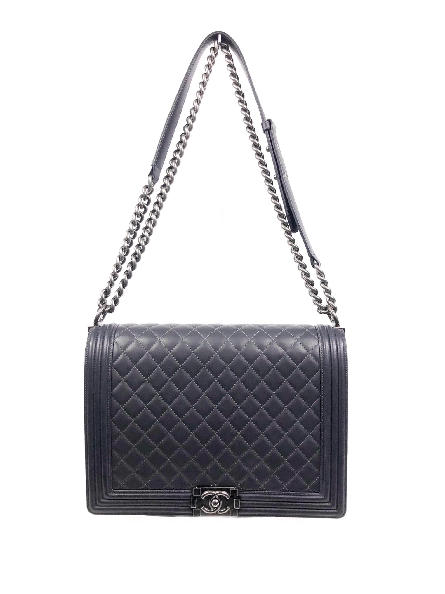 Slate Grey Large Lambskin Boy Flap Shoulder Bag
