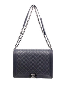 Slate Grey Large Lambskin Boy Flap Shoulder Bag