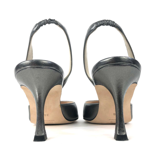 Metallic Gunmetal Leather Slingback Pumps | Size US 7.5 - IT 38