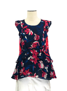 Navy and Red Floral Sleeveless Top | Size 4