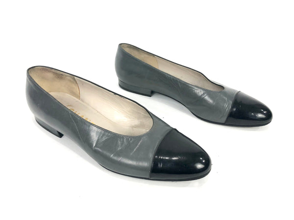 Grey and Black Colorblock Leather Flat Shoes| Size 37