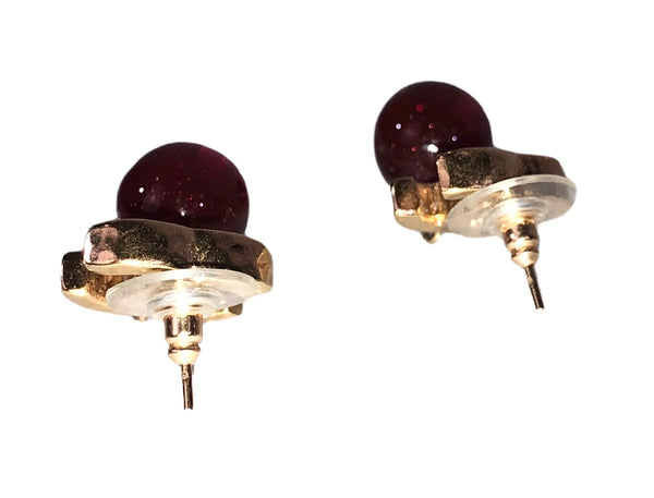 Hammered Strass Interlocked CC's Red Drop Stone Earrings