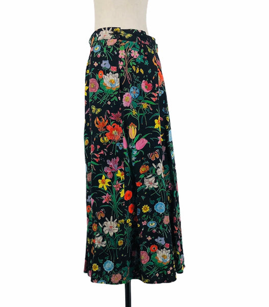 Vintage Flora Print Linen Skirt | Size US 10